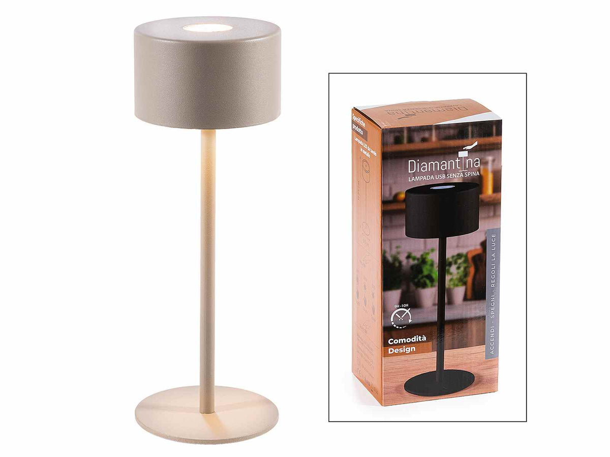 Diamantina, lampada da tavolo in metallo bianco con luce LED, si accende, Ø 9 cm x 25 H