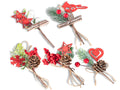 Mazzetti pick con rametto di pino, pigne, bacche, decori natalizi in legno, set da 40 pezzi, cm 10 H (con gambo 16)