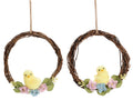 Ghirlande pasquali decorative in legno con pulcini e fiori in panno da appendere, set da 6 pezzi, Ø 17,5 cm