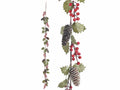 Festoni a ghirlanda natalizia con pigne innevate e bacche rosse, set da 2 pezzi, mt 1,60