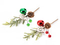 Mazzolini innevati pick con bacche, pigna , pallina colorata e decorazione ad, set da 24 pezzi, cm 13 H (con gambo 20)