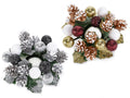 Piccole ghirlande decorative con pigne innevate e bacche glitterate oro, set da 10 pezzi, Ø 11,5 cm