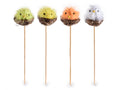 Pulcini di Pasqua colorati in piume vere nel nido su stick in legno ideali come, set da 16 pezzi, cm 4,5 H (con stick 21)