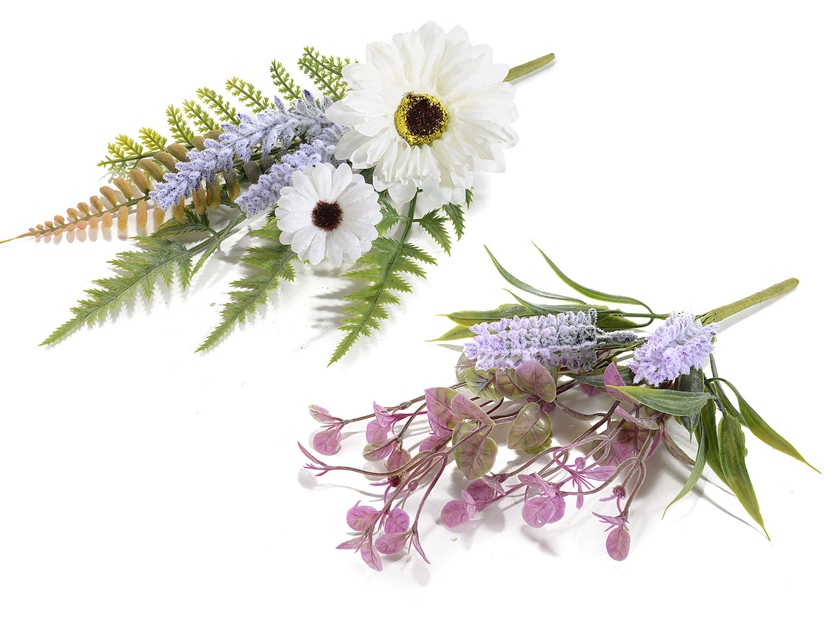 Mazzolini chiudipacco pick di fiori, lavanda e foglie artificiali, set da 12 pezzi, cm 21 H (con gambo 26,5)