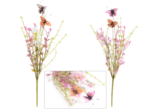 Mazzolini di fiori di campo artificiali con farfalla, set da 12 pezzi, cm 36 H (con gambo 50)