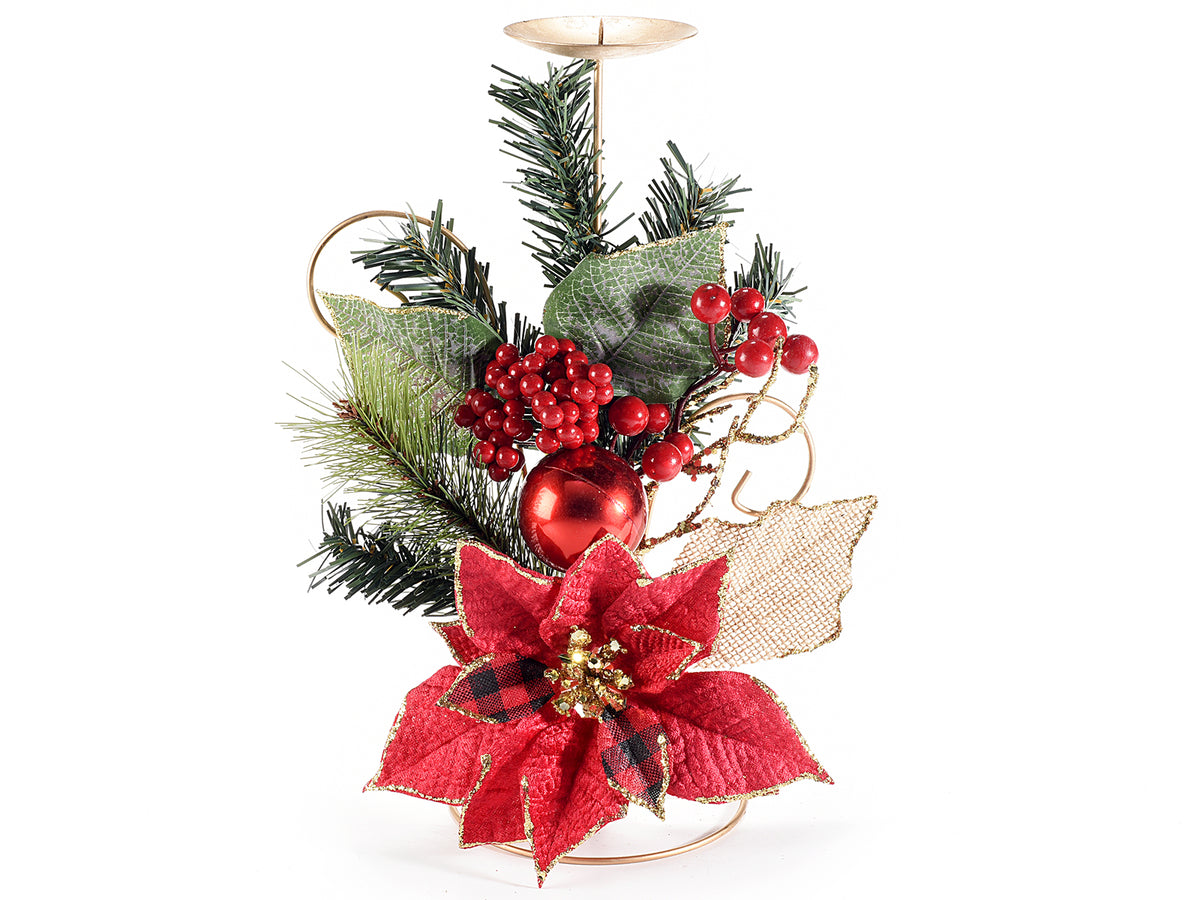 Portacandela natalizio in metallo con stella di Natale con dettagli glitterati, set da 2 pezzi, cm 20 x 12 x 31 H
