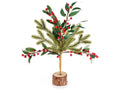 Alberi di Natale artificiali decorativi con rami di pino e bacche rosse su base, set da 4 pezzi, cm 38 H