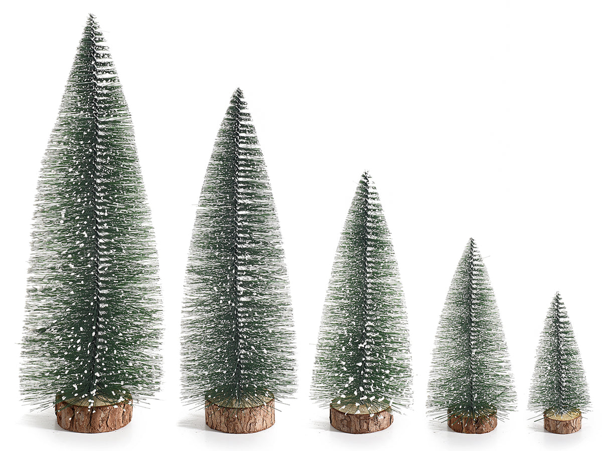 Decorazioni ad albero di Natale innevato su base in legno, set da 2 pezzi
