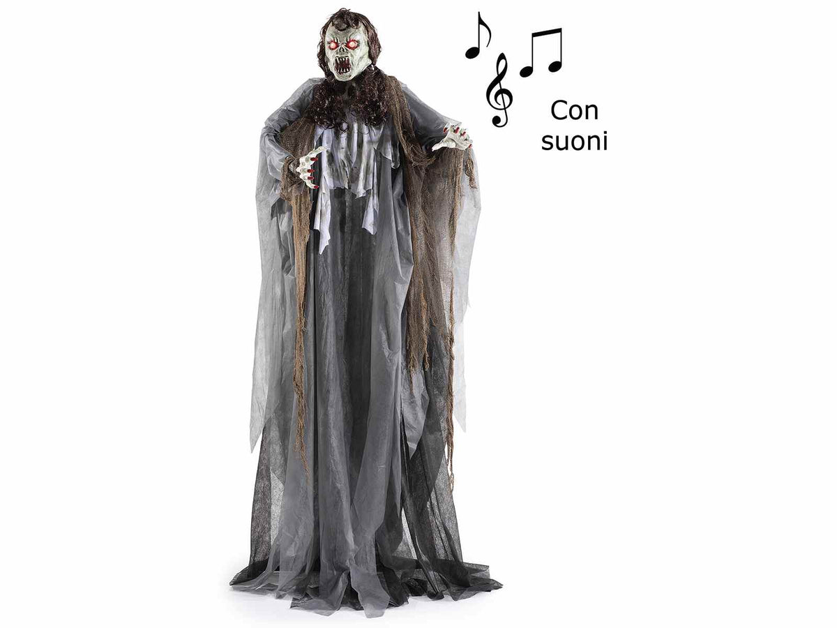Personaggi Halloween zombie con piedistallo con luci e suoni, m 1,80 H