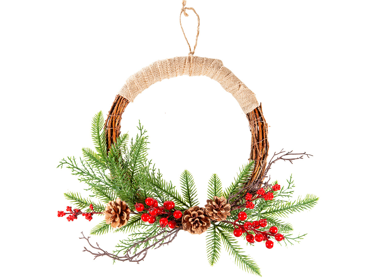 Ghirlande natalizie con base in rami intrecciati decorate con rami di abete, set da 2 pezzi, Ø 35 cm