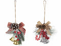 Decorazioni di Natale / addobbi albero a mazzolino di aghi di pino decorati con bacche, campanelle, bastoncino di zucchero, pigna e fiocco, set da 12