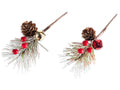 Rametti pick di aghi di pino innevati con campanella, bacche rosse e pigna, set da 40 pezzi, cm 7,5 H (con gambo 16)