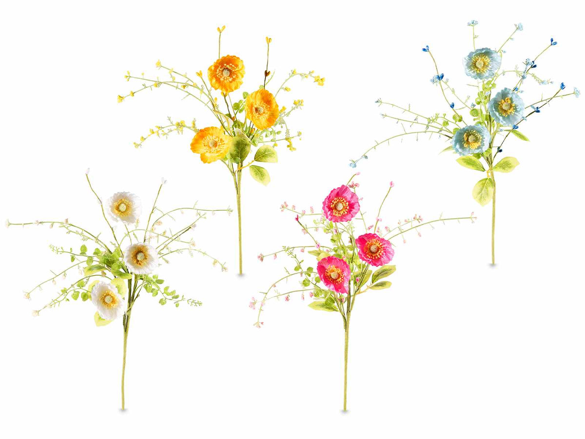 Mazzolini di ranuncoli e fiori artificiali colorati, set da 8 pezzi, cm 30 H (con gambo 45)