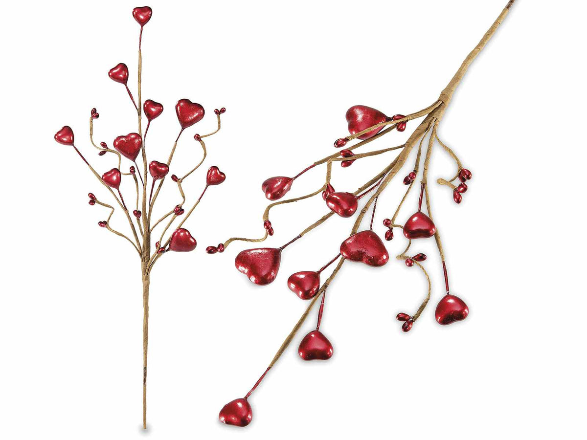 Rami decorativi artificiali modellabili con cuori e boccioli rossi lucidi, set da 12 pezzi, cm 26 H (con gambo 45)