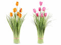Piante ornamentali artificiali a tulipani colorati arancio e rosa da appoggiare, set da 2 pezzi, Ø 7,5 cm x 51 H