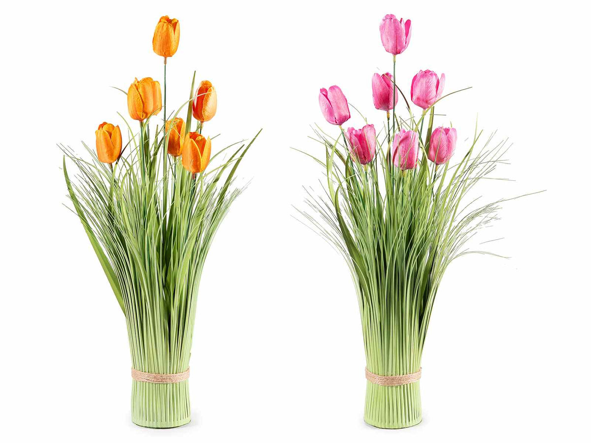 Piante ornamentali artificiali a tulipani colorati arancio e rosa da appoggiare, set da 2 pezzi, Ø 7,5 cm x 51 H
