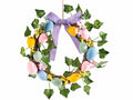 Ghirlande pasquali con uova colorate, fiori, edera e fiocco da appendere, set da 6 pezzi, Ø 26 cm