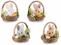 Coniglietti pasquali decorativi in cestino a nido di fibra naturale, set da 12 pezzi, cm 7,5 x 9 x 9,5 H