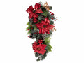 Ghirlanda / ramo con di stella di Natale con foglie rosso lucido, pigne, bacche, cm 66 H