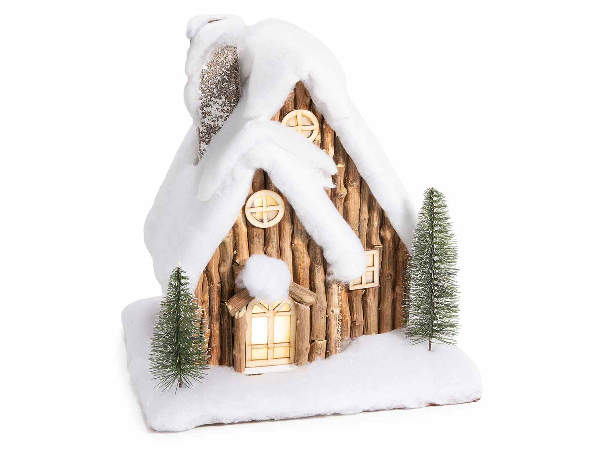 Addobbi di Natale a casetta di Natale decorativa in legno con tetto innevato, cm 31 x 23,5 x 32 H