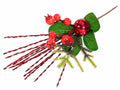 Rametti pick di bacche rosse, filamenti metallizzati e pallina rossa, set da 24 pezzi, cm 15 H (con gambo 25)