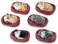 Gattini decorativi in finto pelo addormentati in cuccia in tartan, set da 6 pezzi, Gatto: cm 9,5 x 7 x 4,5 H