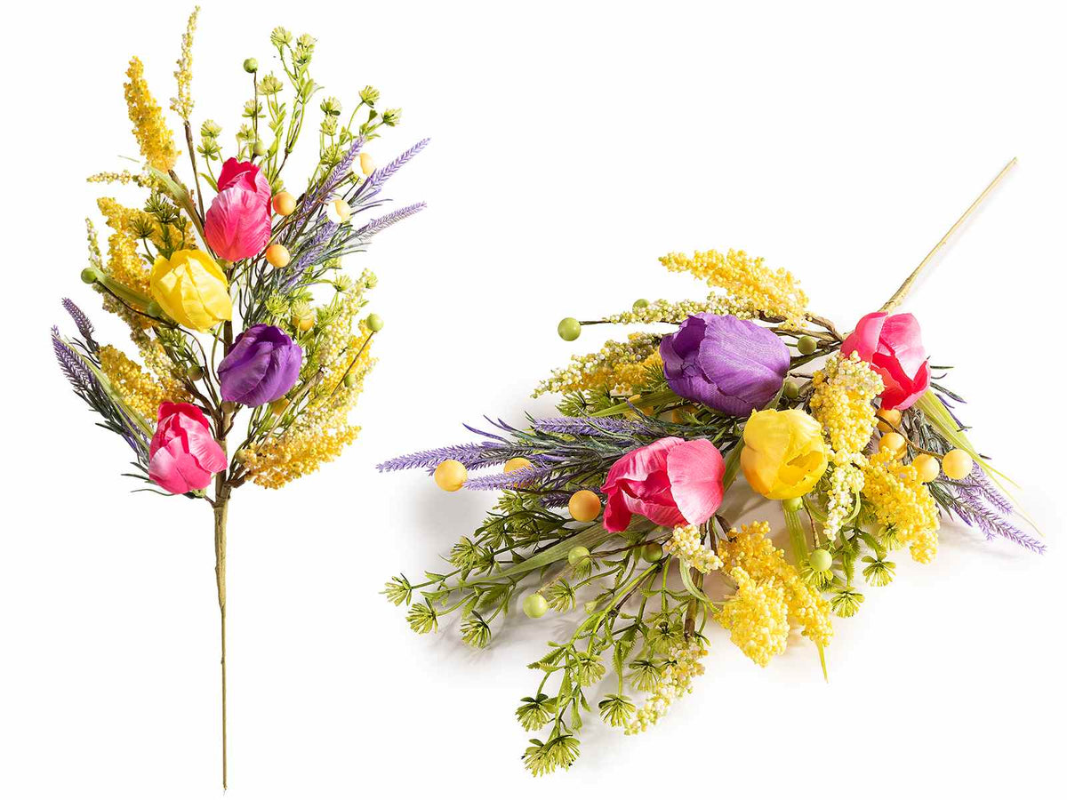 Rami a bouquet di papaveri colorati e lavanda artificiale, set da 6 pezzi, cm 36 H (con gambo 61)