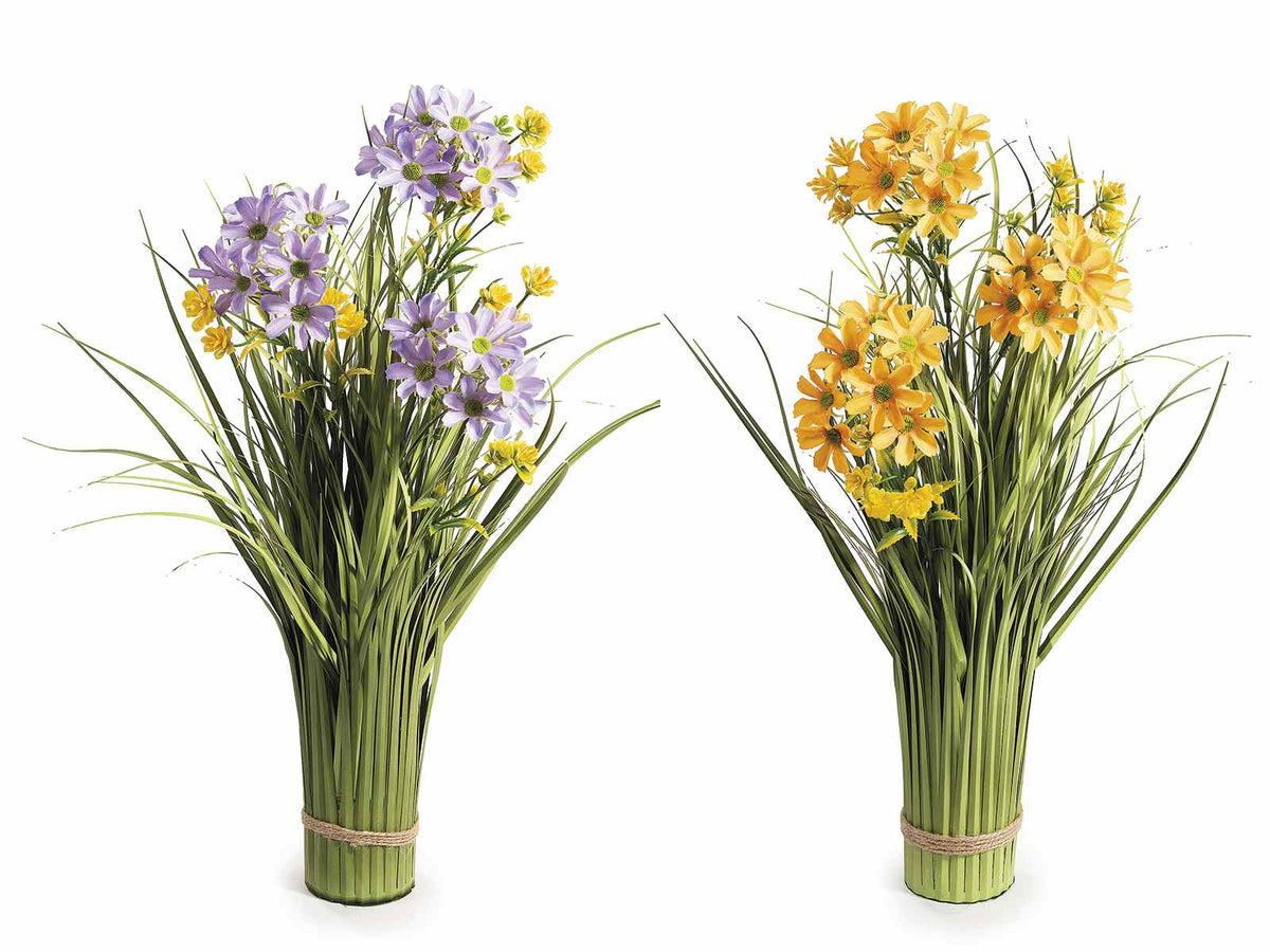 Piante ornamentali artificiali con fiorellini gialli e viola da appoggiare, set da 2 pezzi, Ø 7,5 cm x 53 H