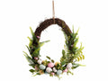 Ghirlande pasquali realizzate in rattan con uova colorate e rametti decorativi, set da 2 pezzi, cm 35 x 40 H
