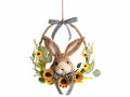 Ghirlande di Pasqua con coniglio decorativo in fibra con fiocco e girasoli, set da 2 pezzi, cm 38 x 37 H
