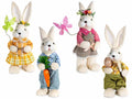 Coniglietti pasquali in fibra naturale con farfalla, ovetto e carota, set da 4 pezzi, cm14x14x40H (orecc.estese)