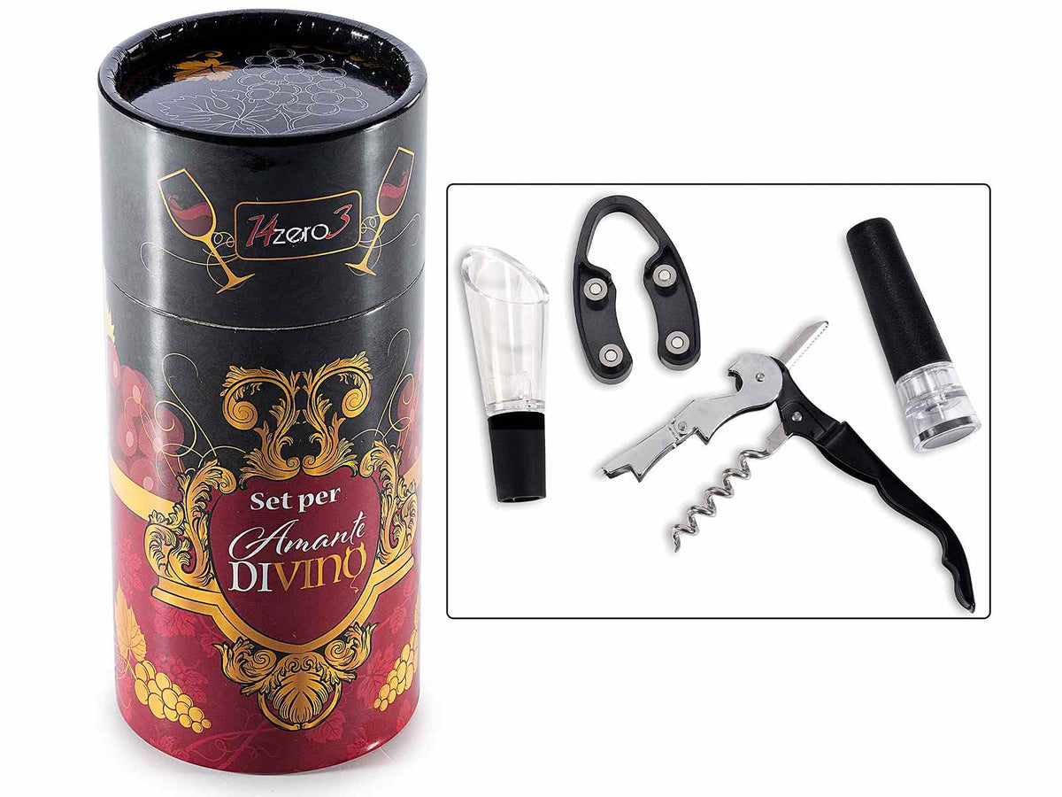 Confezione regalo a tema vino con kit per amante di vino con 4 accessori, set da 2 pezzi