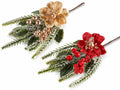 Mazzolini pick artificiali con anemone, bacche e foglie agrifoglio, set da 12 pezzi, cm 14 H (con gambo 20)