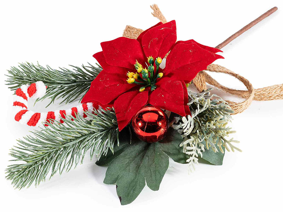 Rametti pick stella di Natale in velluto, decoro con pallina, bastoncino, set da 8 pezzi, cm 19 H (c / gambo 31,5)
