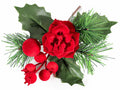 Rametti pick con rosa, bacche in velluto rosso e aghi di pino, set da 20 pezzi, cm 8,5 H (con gambo 18)