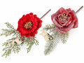 Rametti pick rosa rossa stoffa con glitter e decorazione dorata a renna, set da 20 pezzi, cm 13,5 H (con gambo 24)