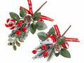 Mazzolini pick natalizi con bacche rosse, decoro in legno e fiocco in raso, set da 20 pezzi, cm 10 H (con gambo 16)