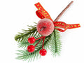 Rametti pick di pino con bacche rosse, mela innevata e fiocco rosso, set da 24 pezzi, cm 10 H (con gambo 16)