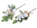 Rametti pick di pino innevato con bacche bianche, decoro natalizio, scritta, set da 16 pezzi, cm 19 H (con gambo 32)