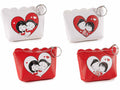 Portamonete in similpelle con zip, anello portachiavi e stampa con cuori, set da 16 pezzi, cm 11 x 3 x 8 H