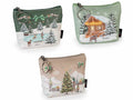 Astucci portamonete similpelle con zip e villaggio natalizio innevato, set da 12 pezzi, cm 11x2,5x8 H (con gancio 14)