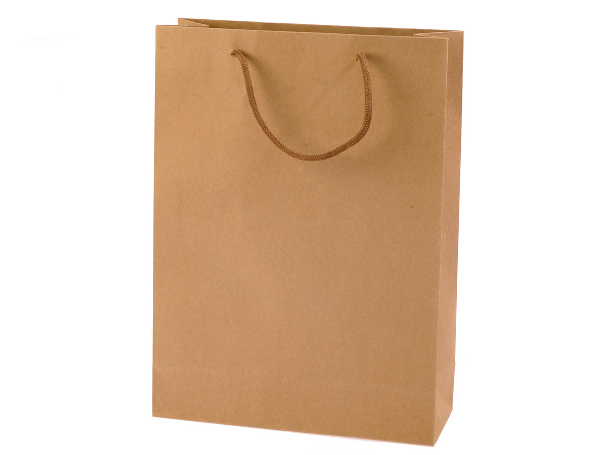 Busta in carta naturale con manici in corda, ideale per confezioni regalo, set da 25 pezzi, cm 24,5 x 9,5 x 33 H