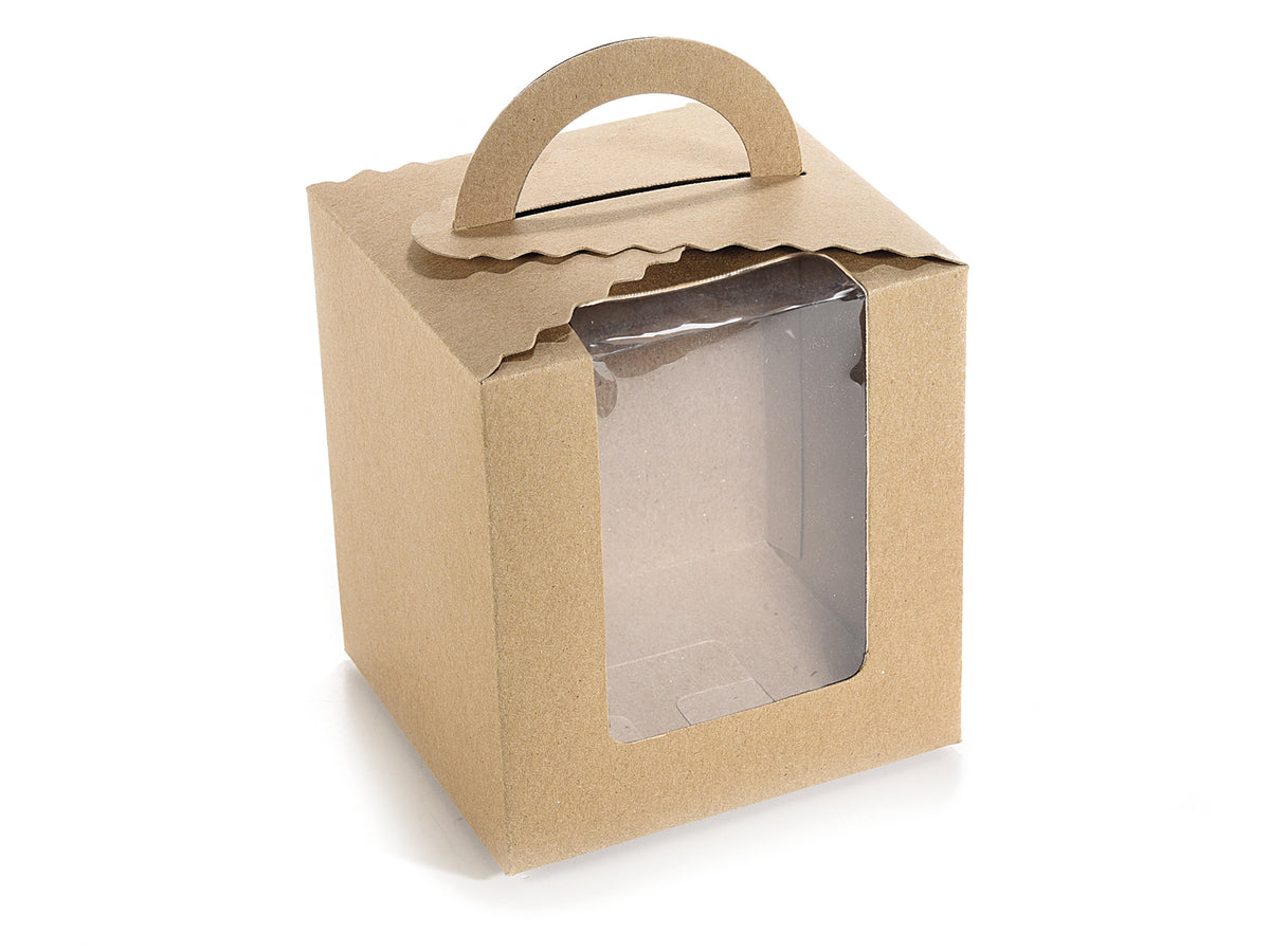 Scatole regalo in carta kraft con finestra e manico, set da 50 pezzi, cm 10,5 x 9,5 x 11,5 H