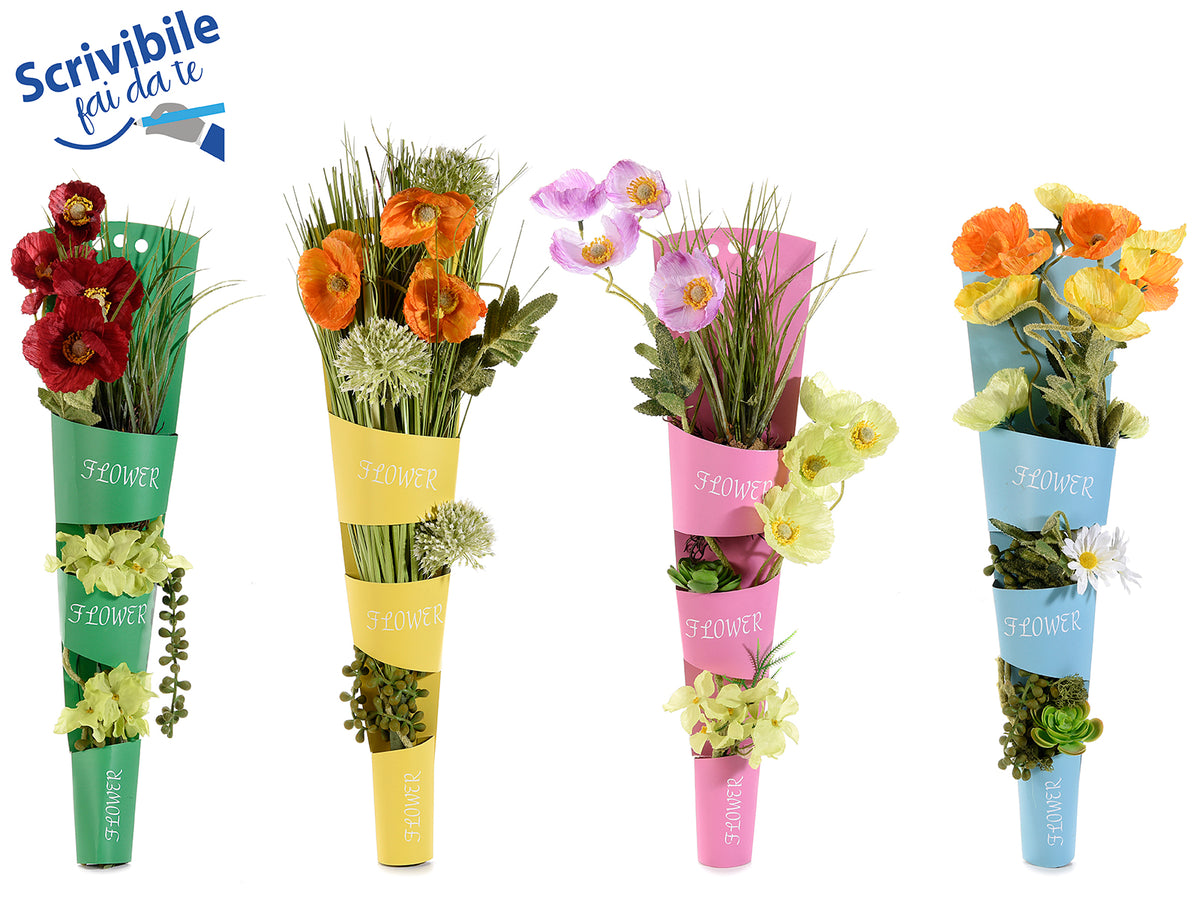 Coni porta fiori in carta colorata semi idrorepellente da appendere, set da 12 pezzi, cm 12,5 x 5 x 50 H