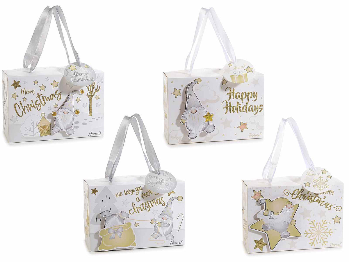 Scatole natalizie per pacchi regalo in carta colorata con manici in raso, set da 24 pezzi, cm 18 x 9 x 12 H