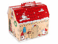 Scatole natalizie a casetta in cartone con manico, decorate con gnomi, set da 5 pezzi, cm36,5x27x29H (con manico 34)