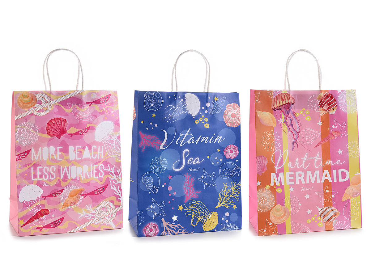 Sacchetti / buste grandi in carta con stampe marine, set da 30 pezzi, cm 25,5 x 12,5 x 33 H