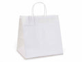 Busta a sacchetto bianco grande con base larga e ampia e manici ritorti, set da 25 pezzi, cm 28 x 22 x 28 H