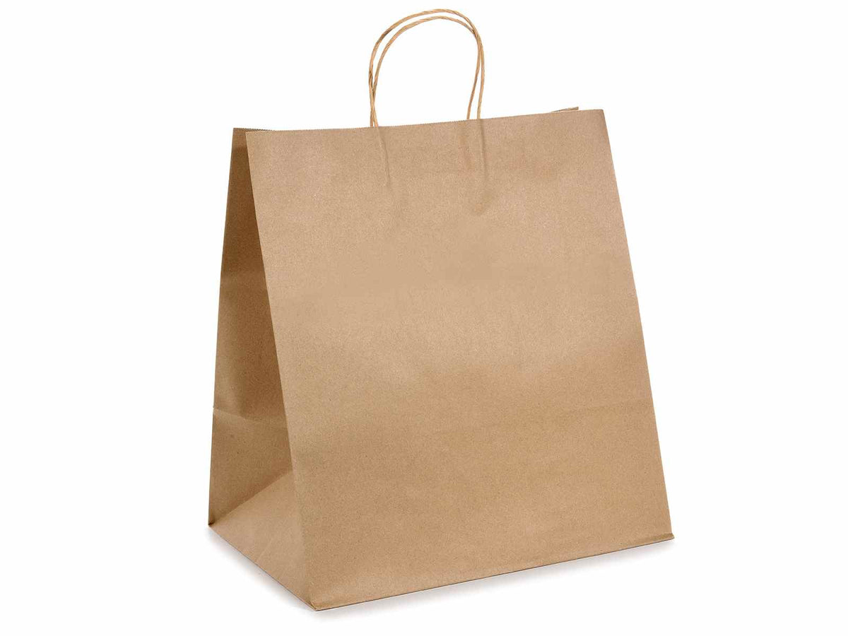Sacchetti, buste maxi a base larga in carta kraft riciclata con manici ritorti, set da 25 pezzi, cm 35,5 x 25 x 39,5 H