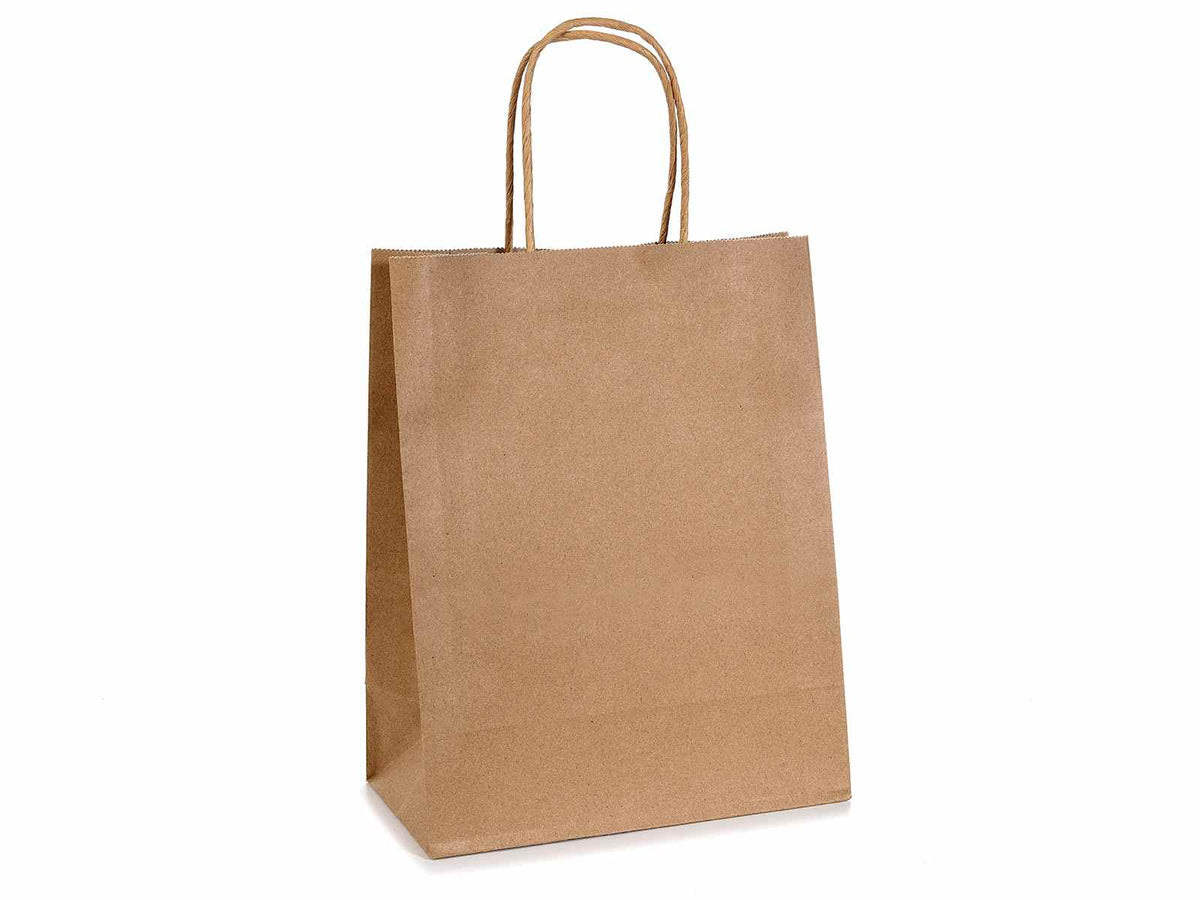 Sacchetti / buste medie in carta kraft riciclata con manico ritorto, set da 48 pezzi, cm 21 x 11 x 27 H